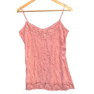 Maurices Pink Lace Trim Camisole Top Large Romantic Soft Girl Y2K Layering